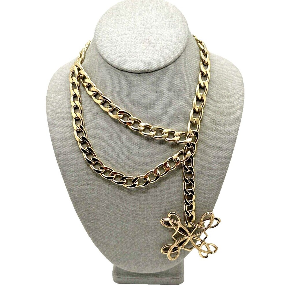 Vintage SHOFELL BROS Draped Curb Chain Necklace Gold Tone Knot Pendant 18" SHB